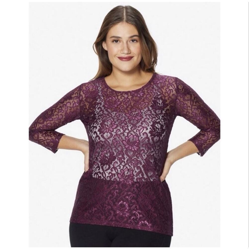 Ruby Ribbon Chantilly Lace Top Burgundy Nwt Size Medium
